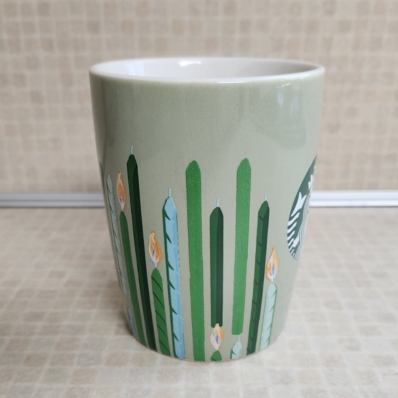 STARBUCKS 2021 HAPPY BIRTHDAY CANDLE Starbuck Coffee Mug Cup 10oz Sage Green EUC - Picture 2 of 6